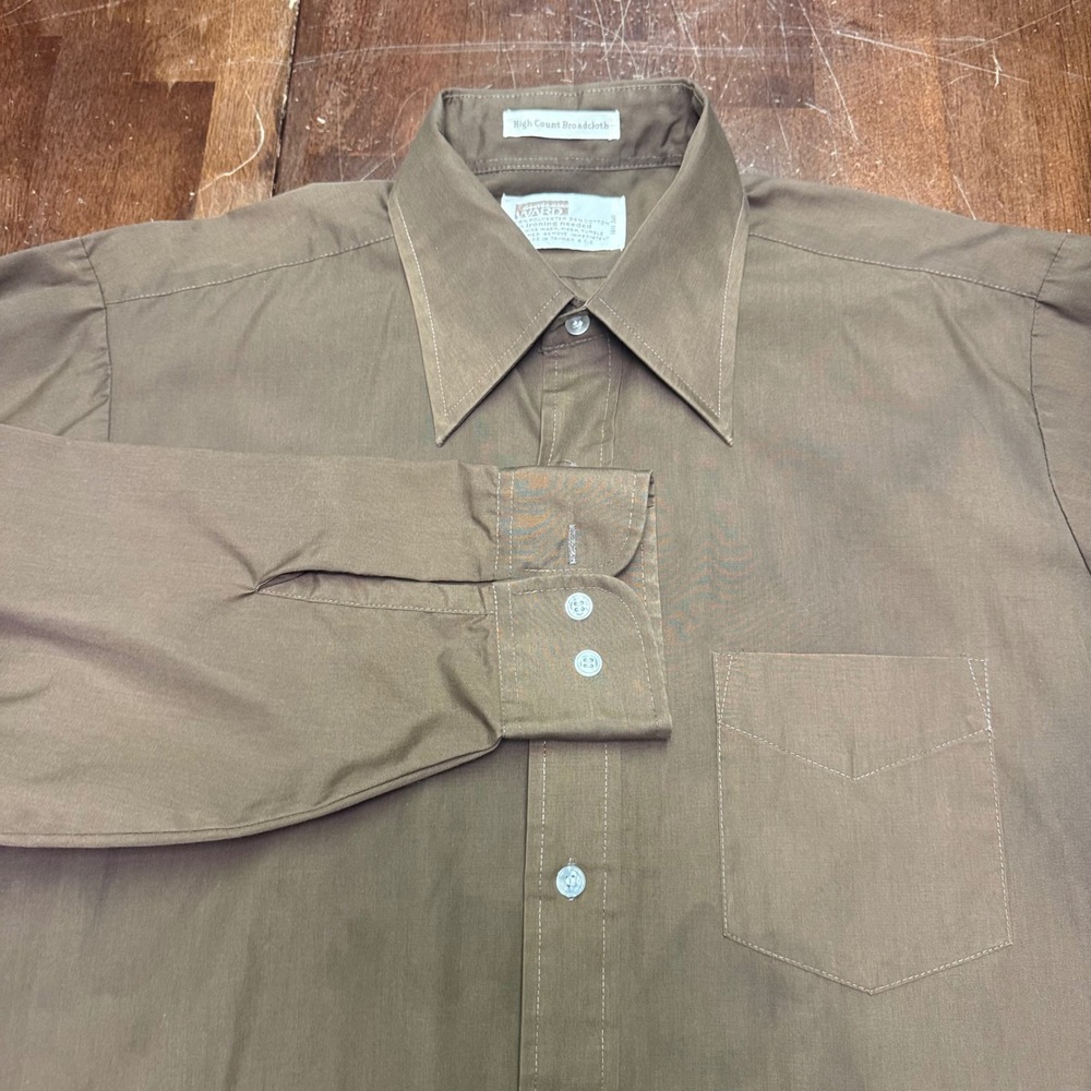 Vtg Montgomery Ward Button Shirt Mens XL Brown Vintage High Count Broadcloth